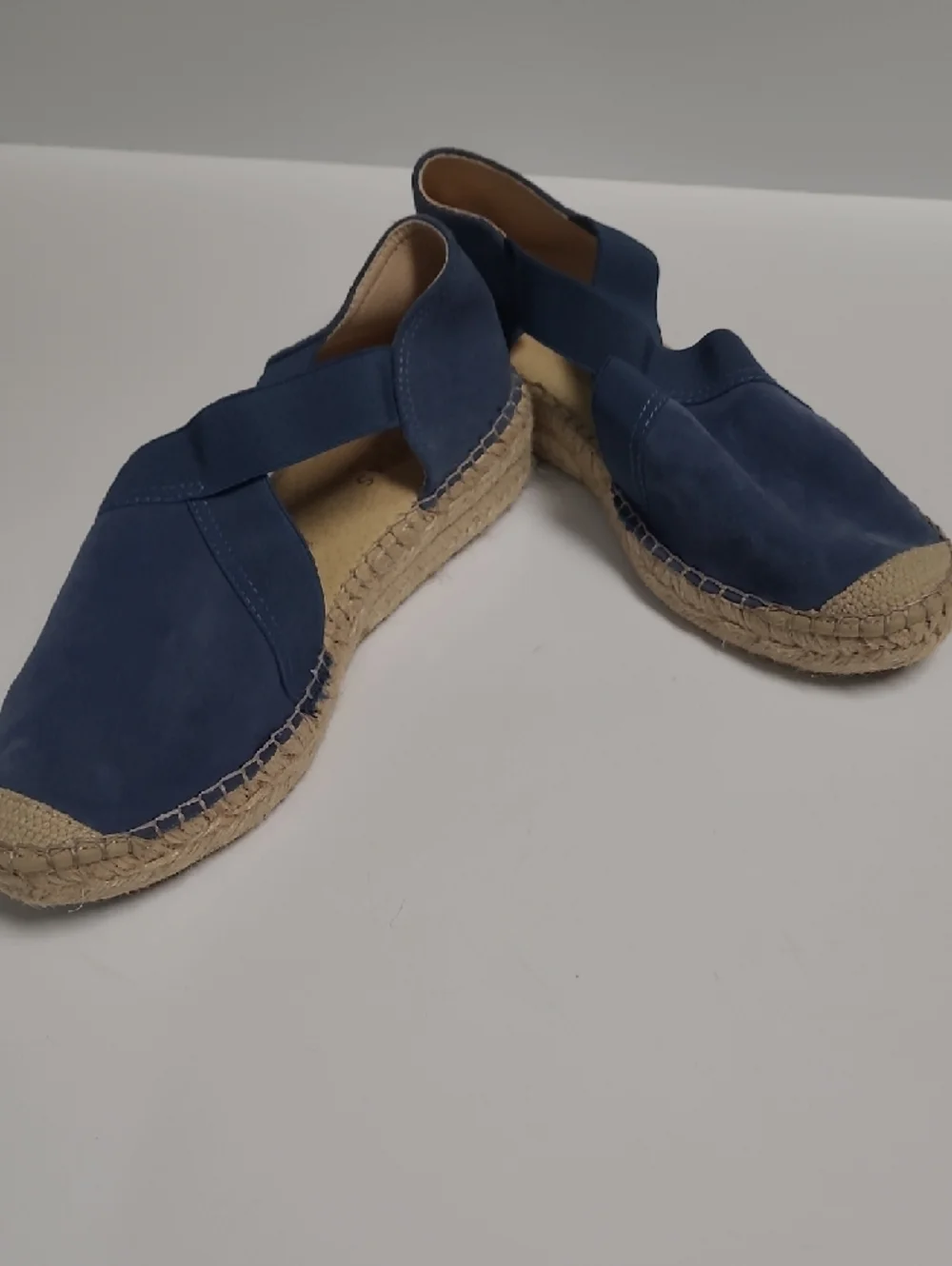 Fabiolas Women’s Handcrafted Suede Independence Blue Espadrille Flats - Size 9